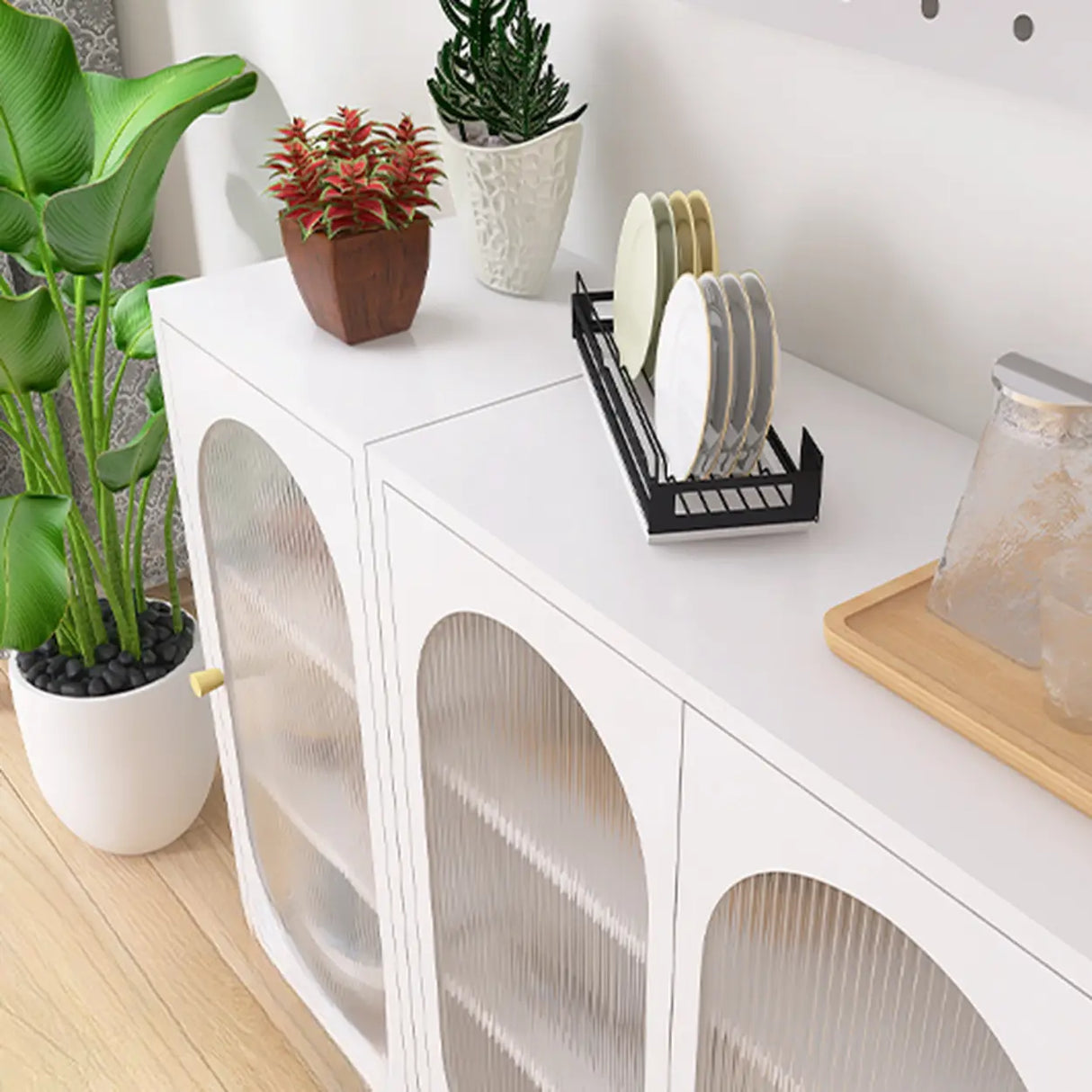 Freestanding Black Metal Buffet with Clear Glass Doors Image - 35