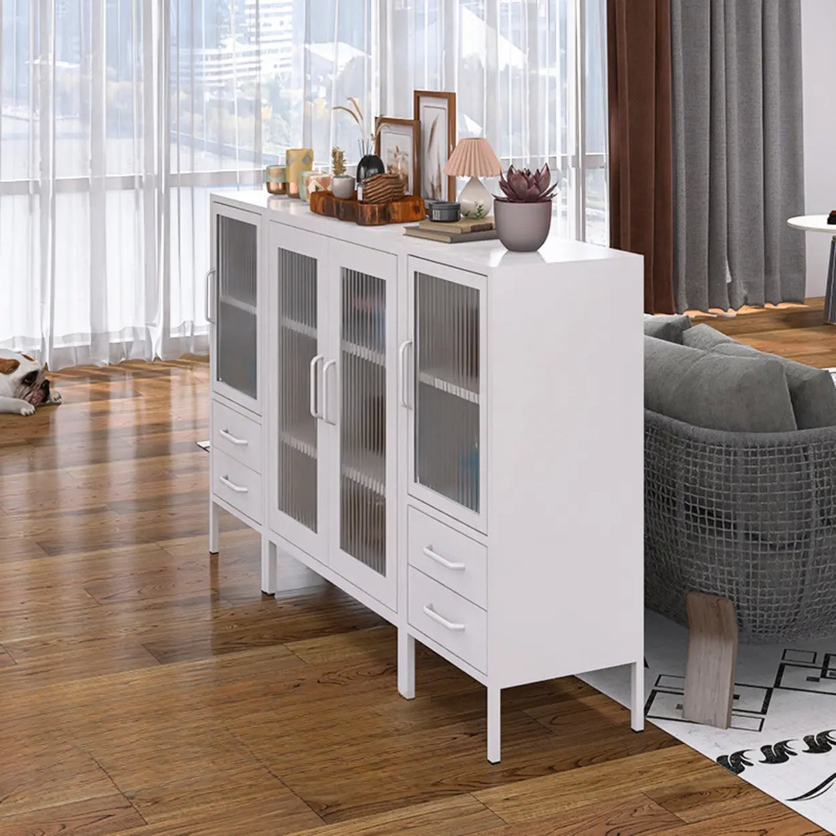 Freestanding Black Metal Buffet with Clear Glass Doors Image - 3