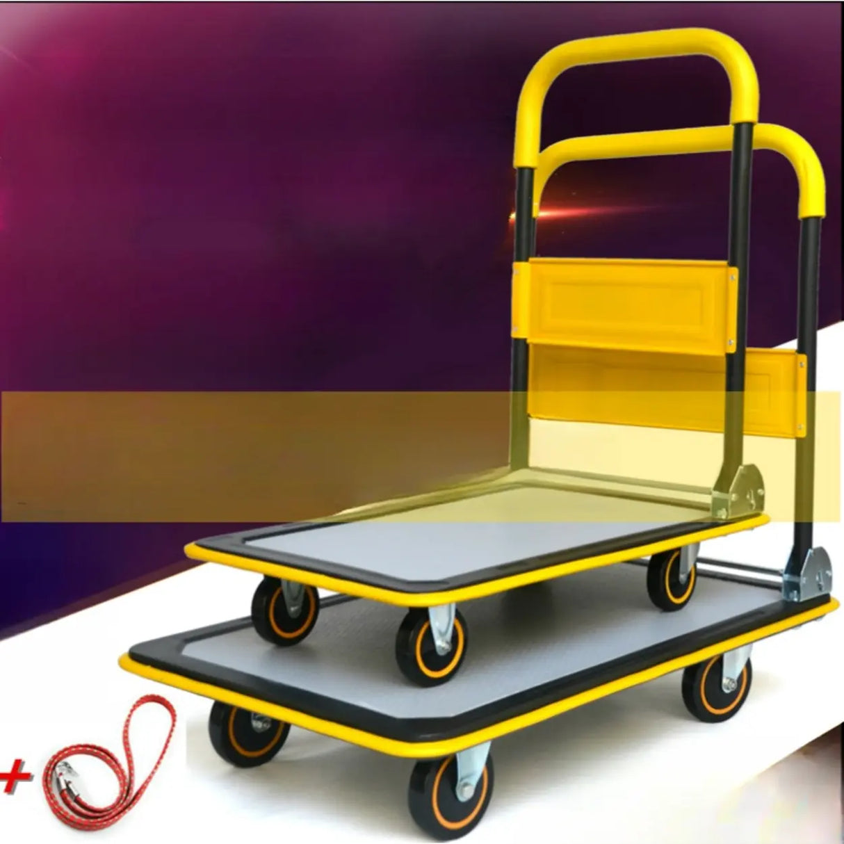 Freestanding Foldable Yellow Flat Metal Utility Cart Image - 1