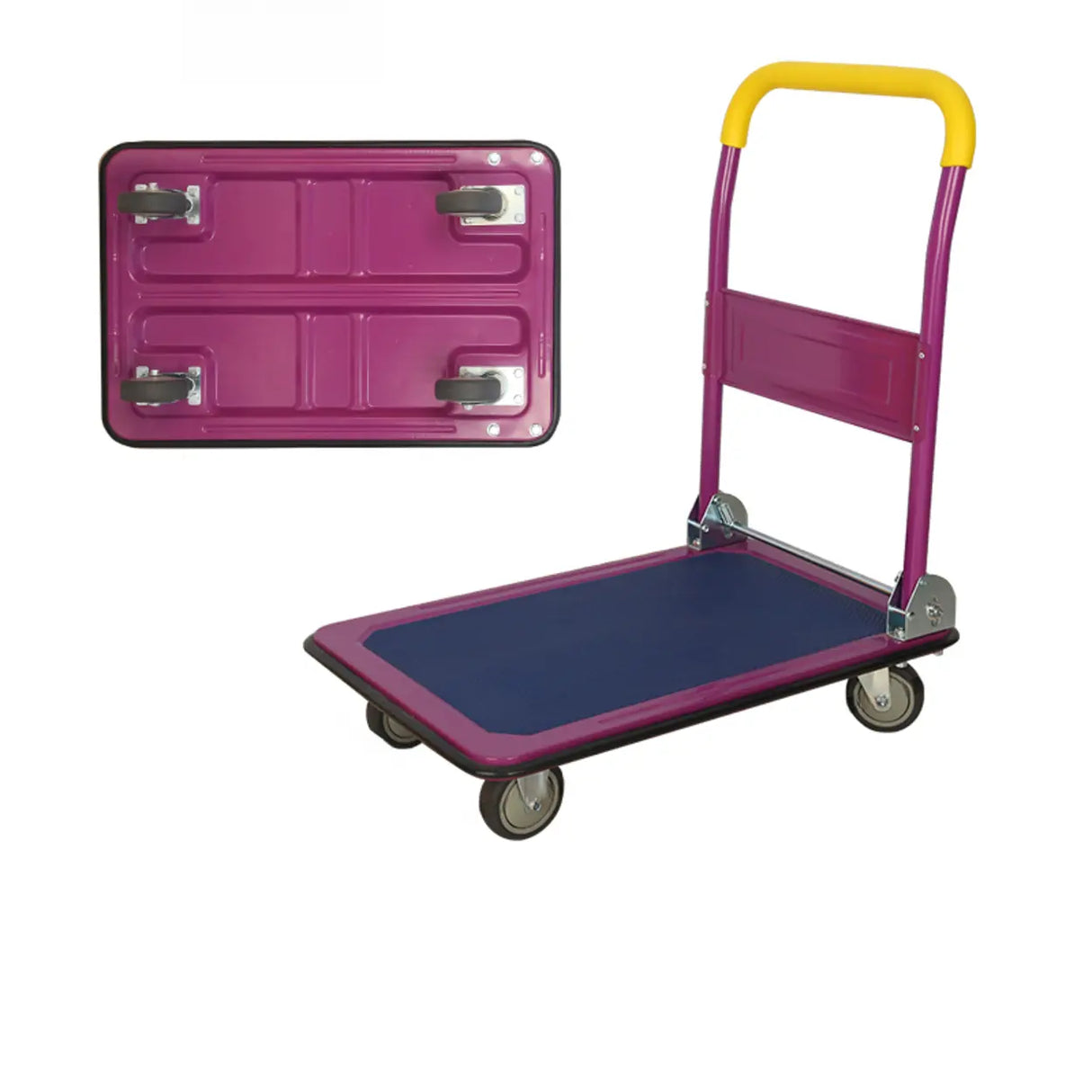 Freestanding Foldable Yellow Flat Metal Utility Cart Image - 3