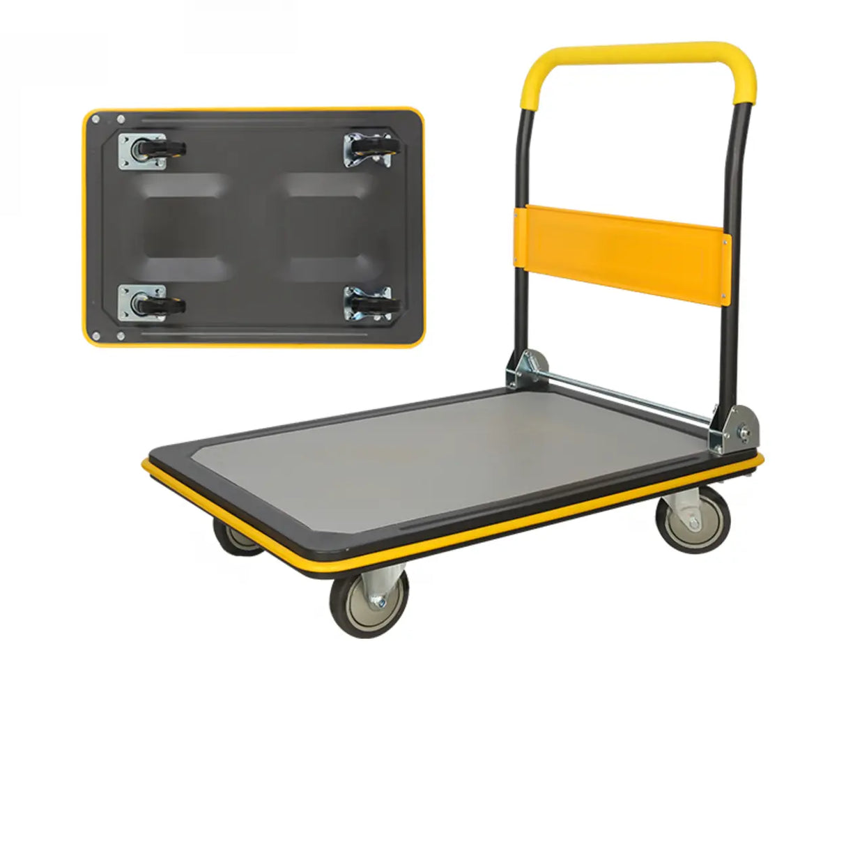 Freestanding Foldable Yellow Flat Metal Utility Cart Image - 5