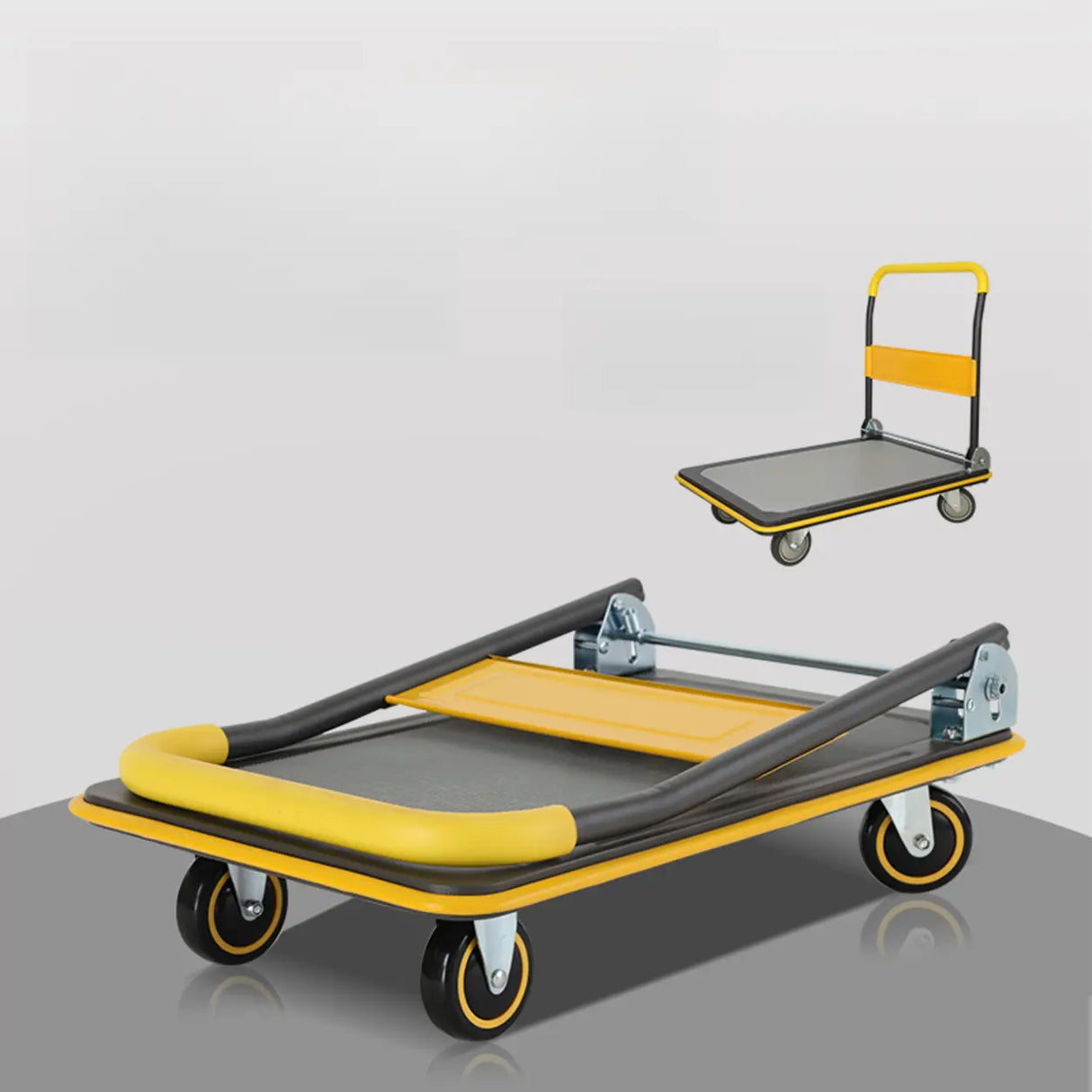 Freestanding Foldable Yellow Flat Metal Utility Cart Image - 6