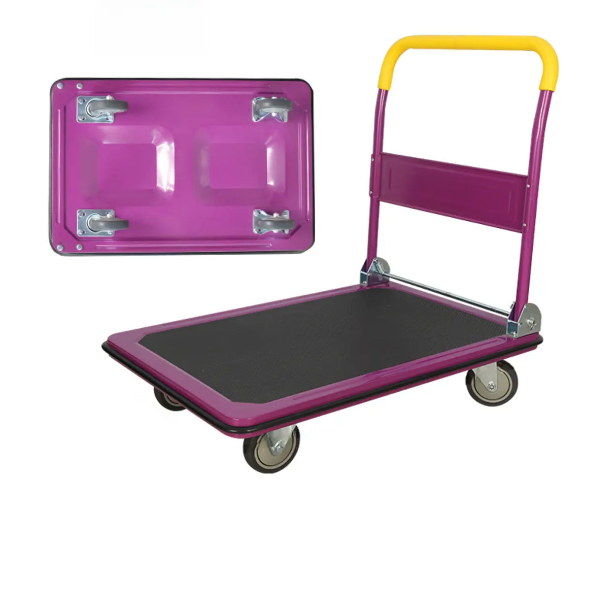 Freestanding Foldable Yellow Flat Metal Utility Cart Image - 7