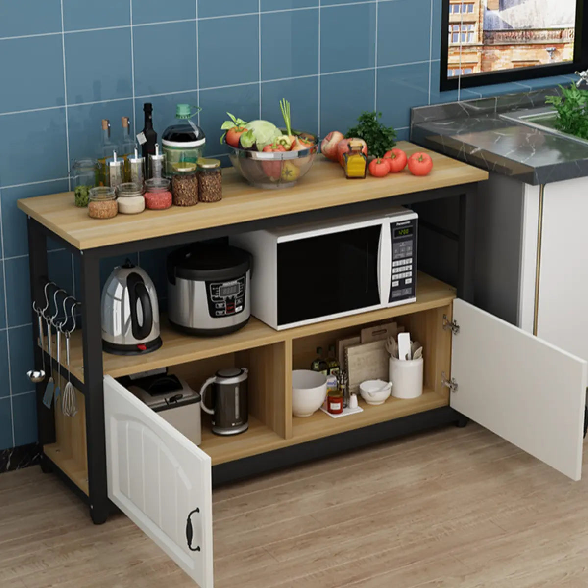 Freestanding Kitchen Wooden Open Short China Cabinet Image - 4