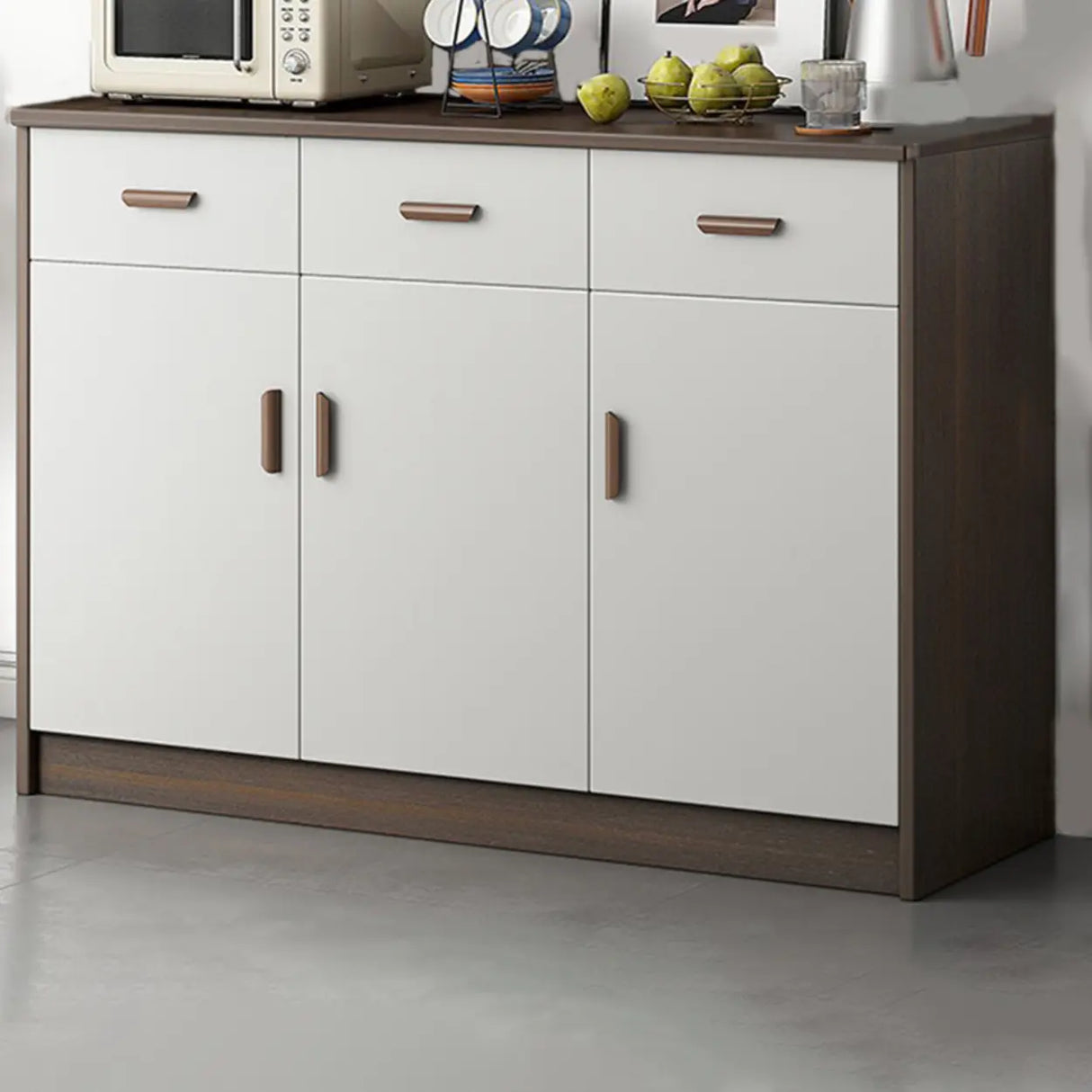 Freestanding Shelves Drawers Teak Floor Buffet with Storage Image - 11