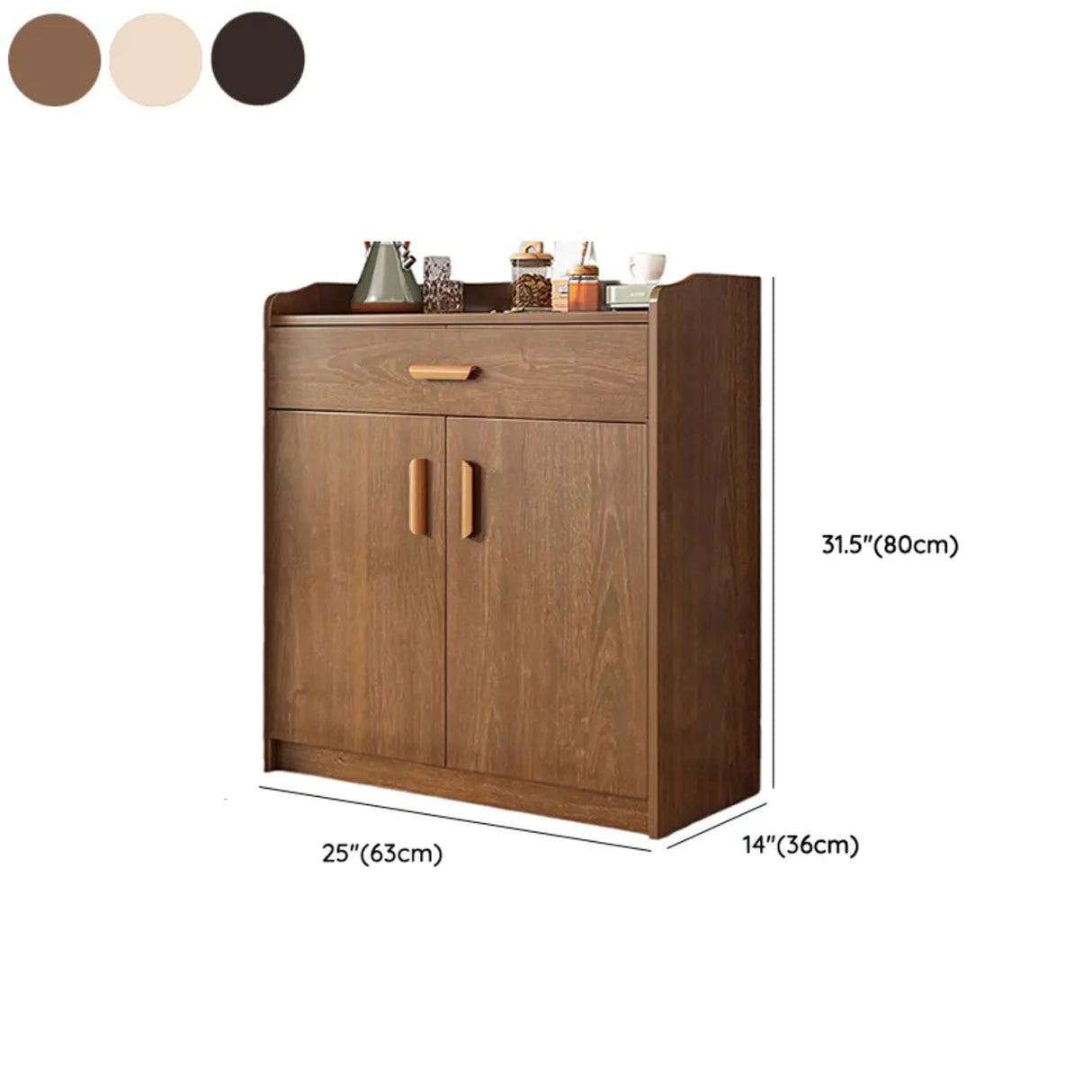 Freestanding Shelves Drawers Teak Floor Buffet with Storage