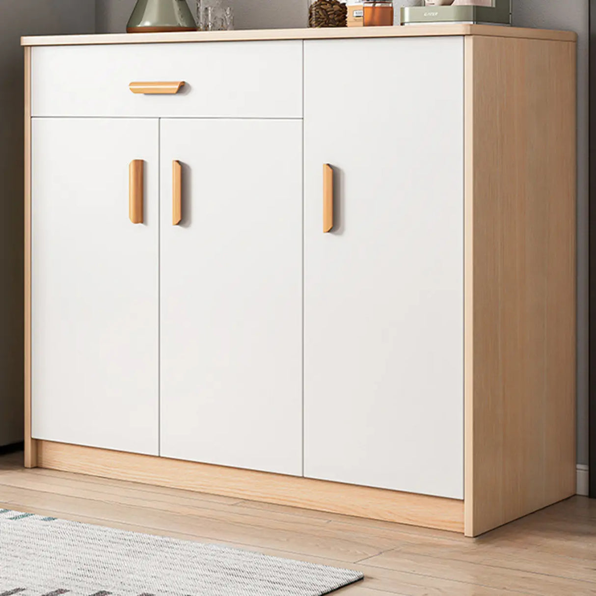 Freestanding Shelves Drawers Teak Floor Buffet with Storage Image - 13