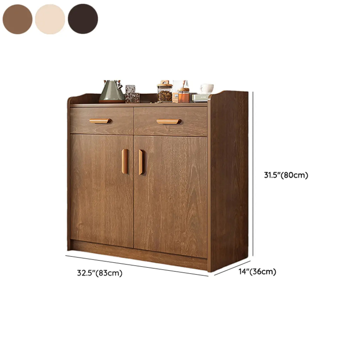 Freestanding Shelves Drawers Teak Floor Buffet with Storage Image - 30