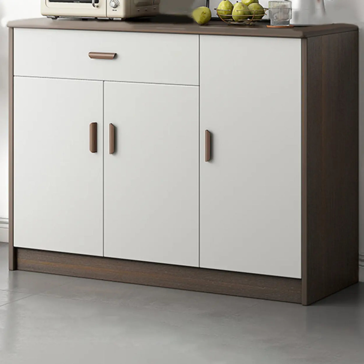 Freestanding Shelves Drawers Teak Floor Buffet with Storage Image - 14