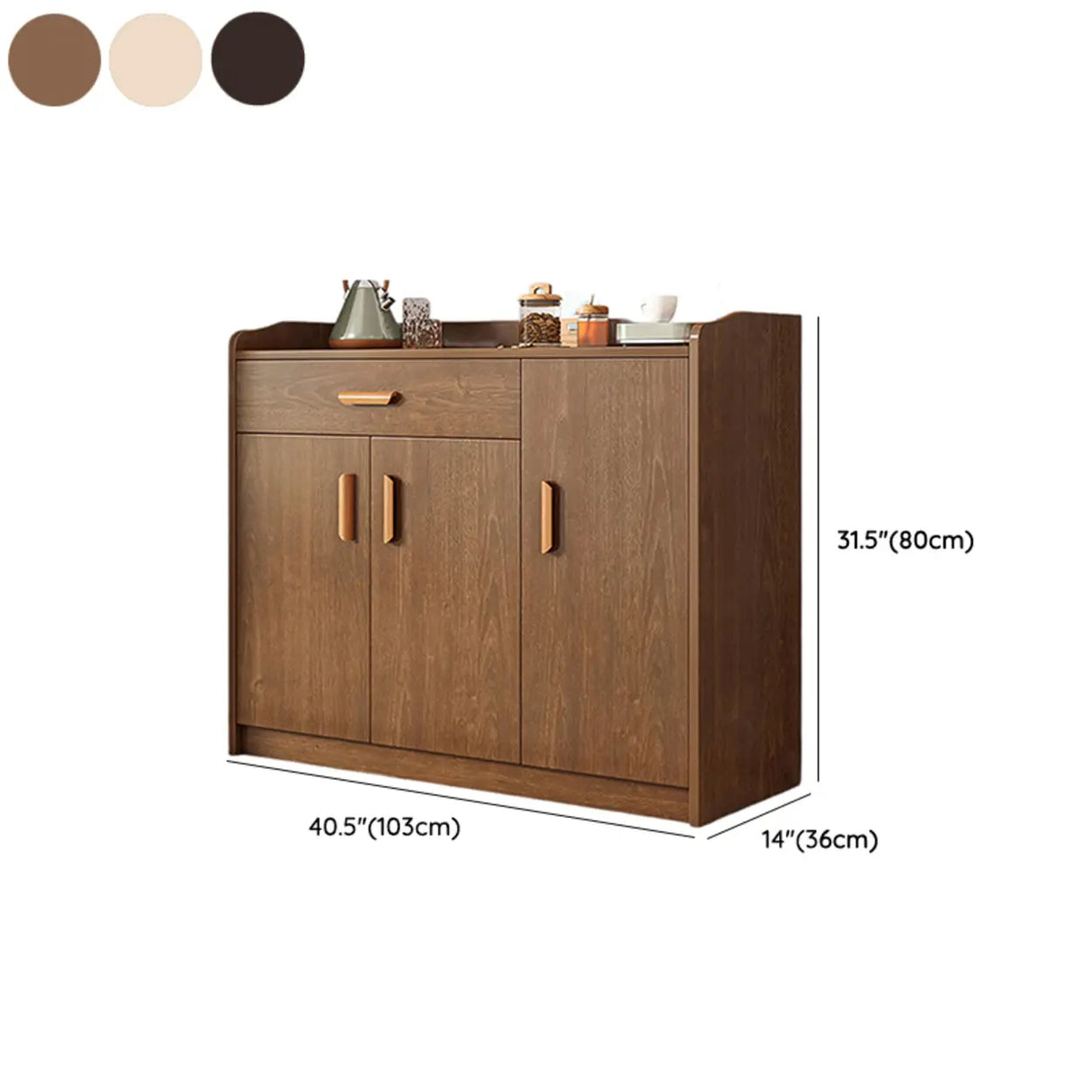 Freestanding Shelves Drawers Teak Floor Buffet with Storage Image - 31