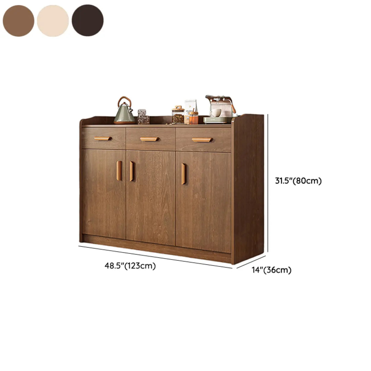 Freestanding Shelves Drawers Teak Floor Buffet with Storage Image - 32