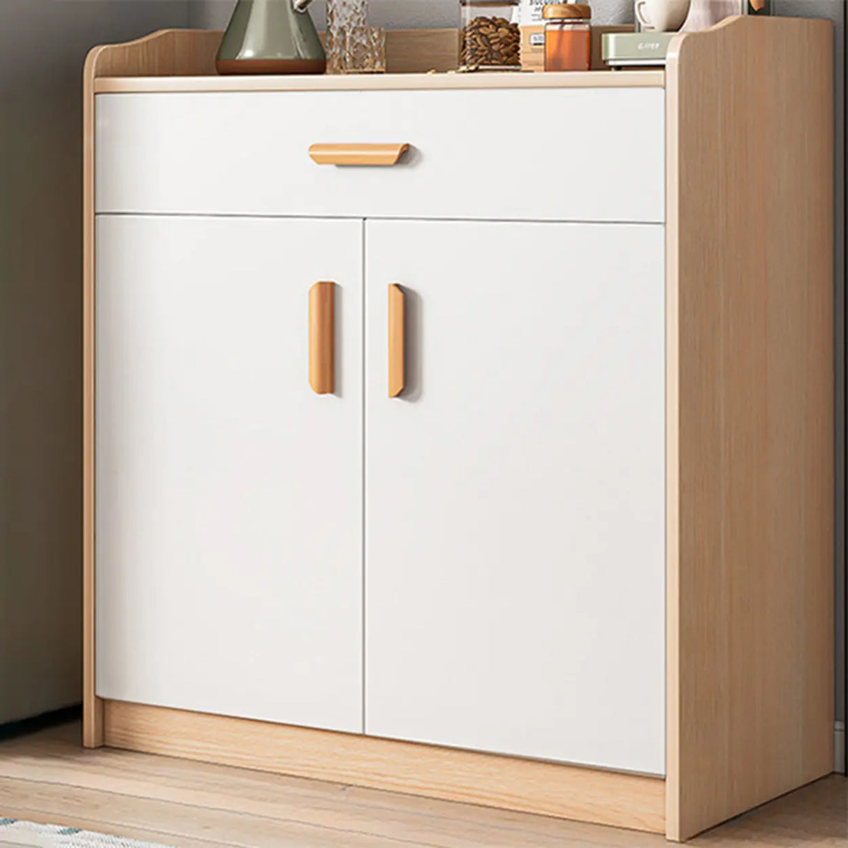 Freestanding Shelves Drawers Teak Floor Buffet with Storage Image - 16