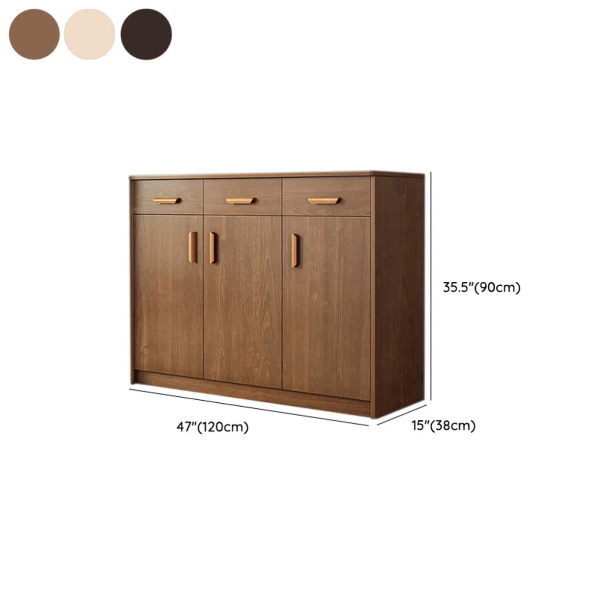 Freestanding Shelves Drawers Teak Floor Buffet with Storage Image - 33