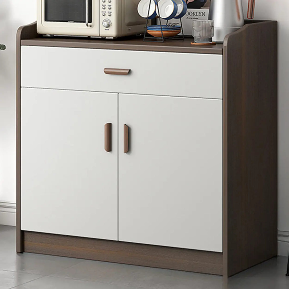 Freestanding Shelves Drawers Teak Floor Buffet with Storage Image - 17