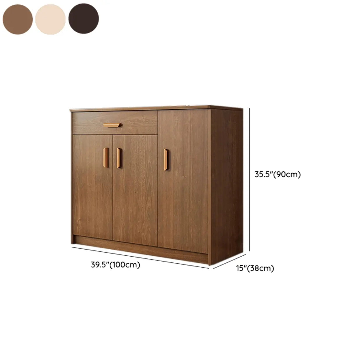 Freestanding Shelves Drawers Teak Floor Buffet with Storage Image - 34