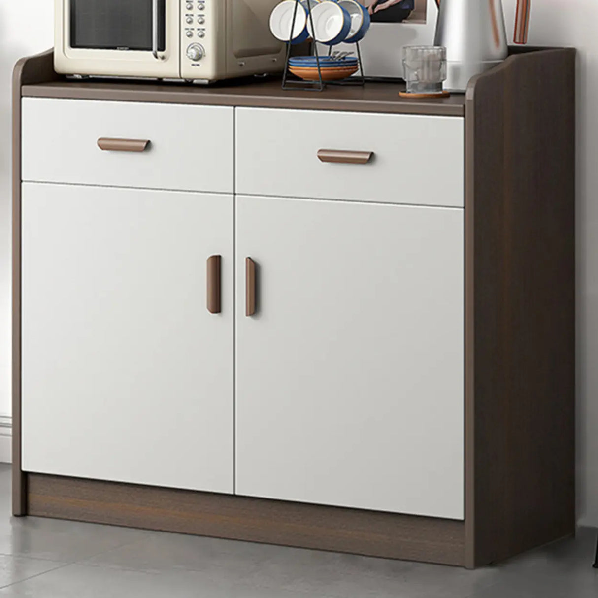 Freestanding Shelves Drawers Teak Floor Buffet with Storage Image - 20