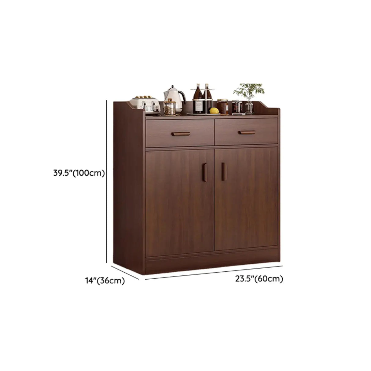 Freestanding Shelves Drawers Teak Floor Buffet with Storage Image - 37