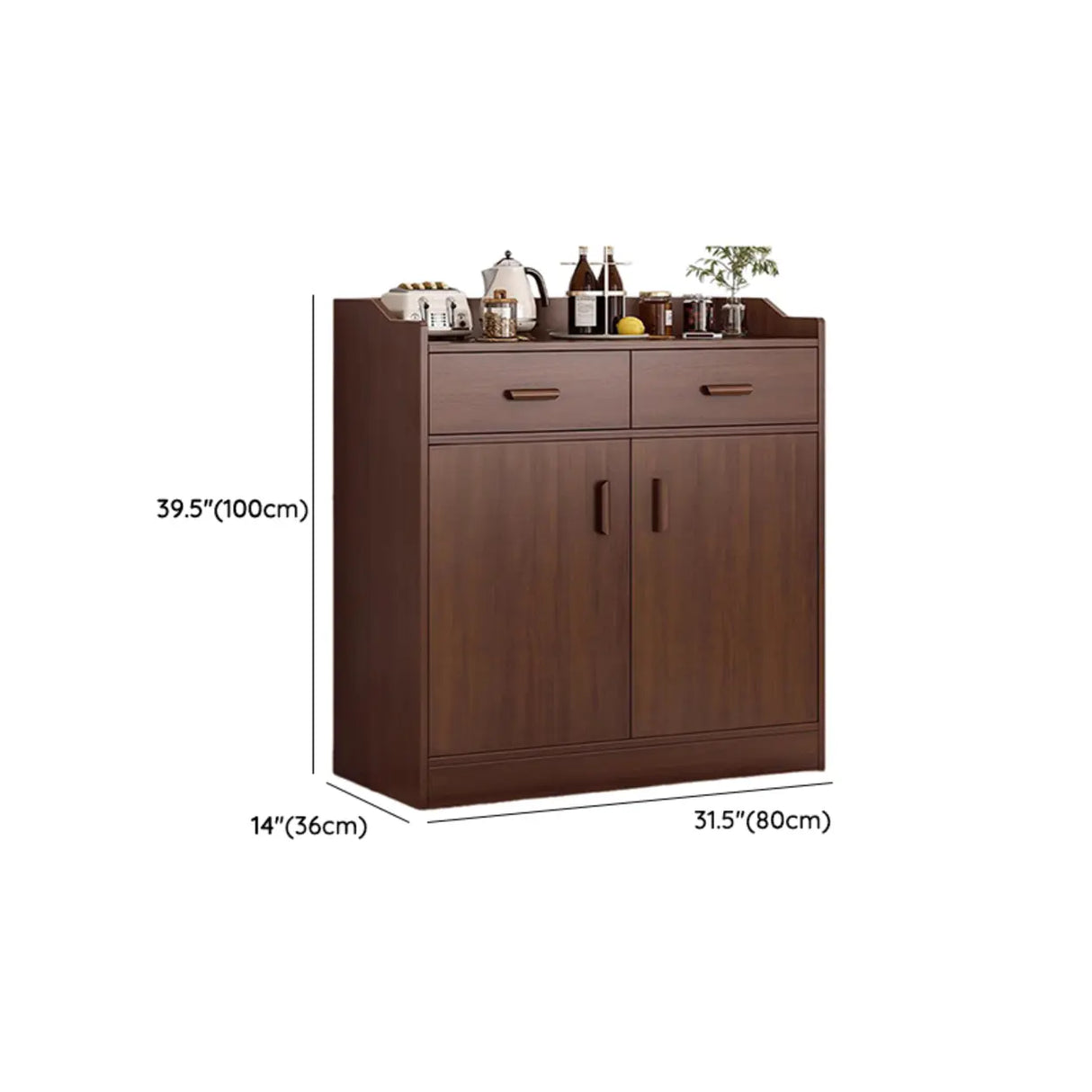 Freestanding Shelves Drawers Teak Floor Buffet with Storage Image - 38