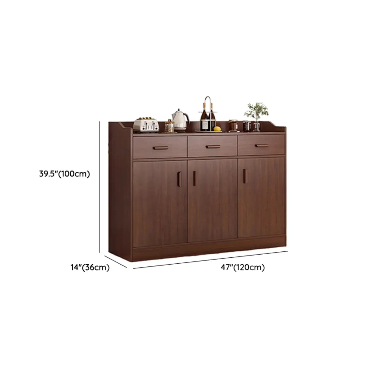 Freestanding Shelves Drawers Teak Floor Buffet with Storage Image - 40