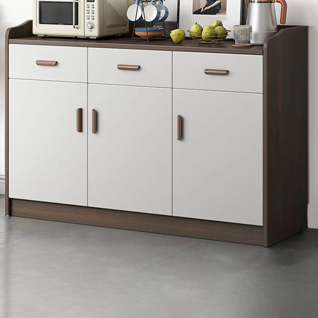 Freestanding Shelves Drawers Teak Floor Buffet with Storage Image - 22