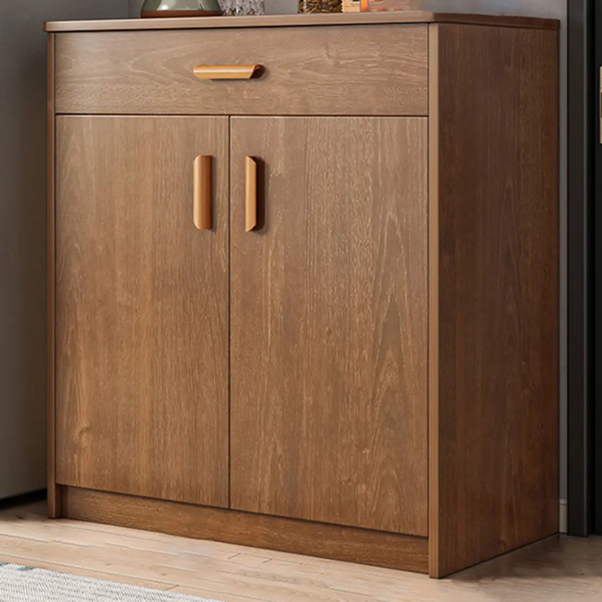 Freestanding Shelves Drawers Teak Floor Buffet with Storage Image - 7