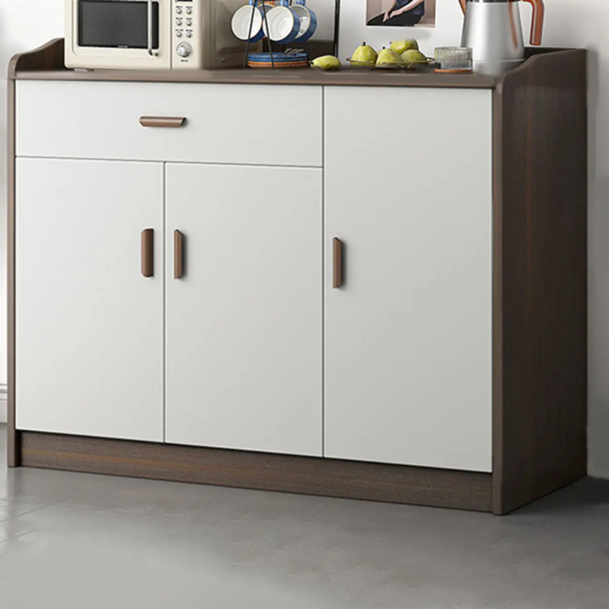 Freestanding Shelves Drawers Teak Floor Buffet with Storage Image - 25