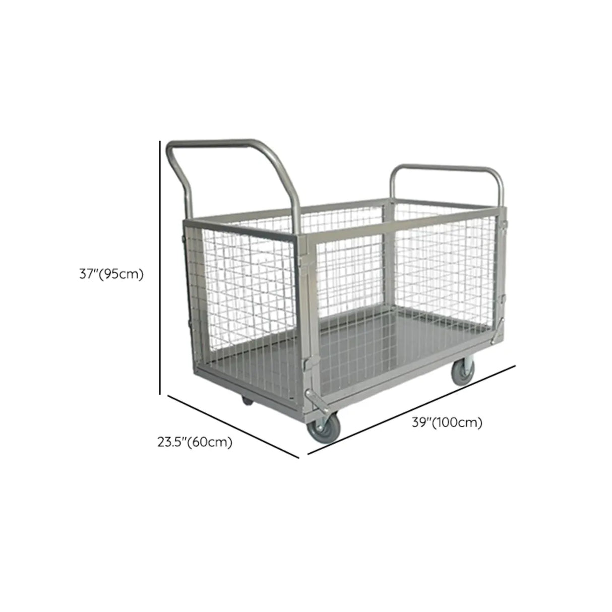 Freestanding Silver Metal Utility Cart with Handle