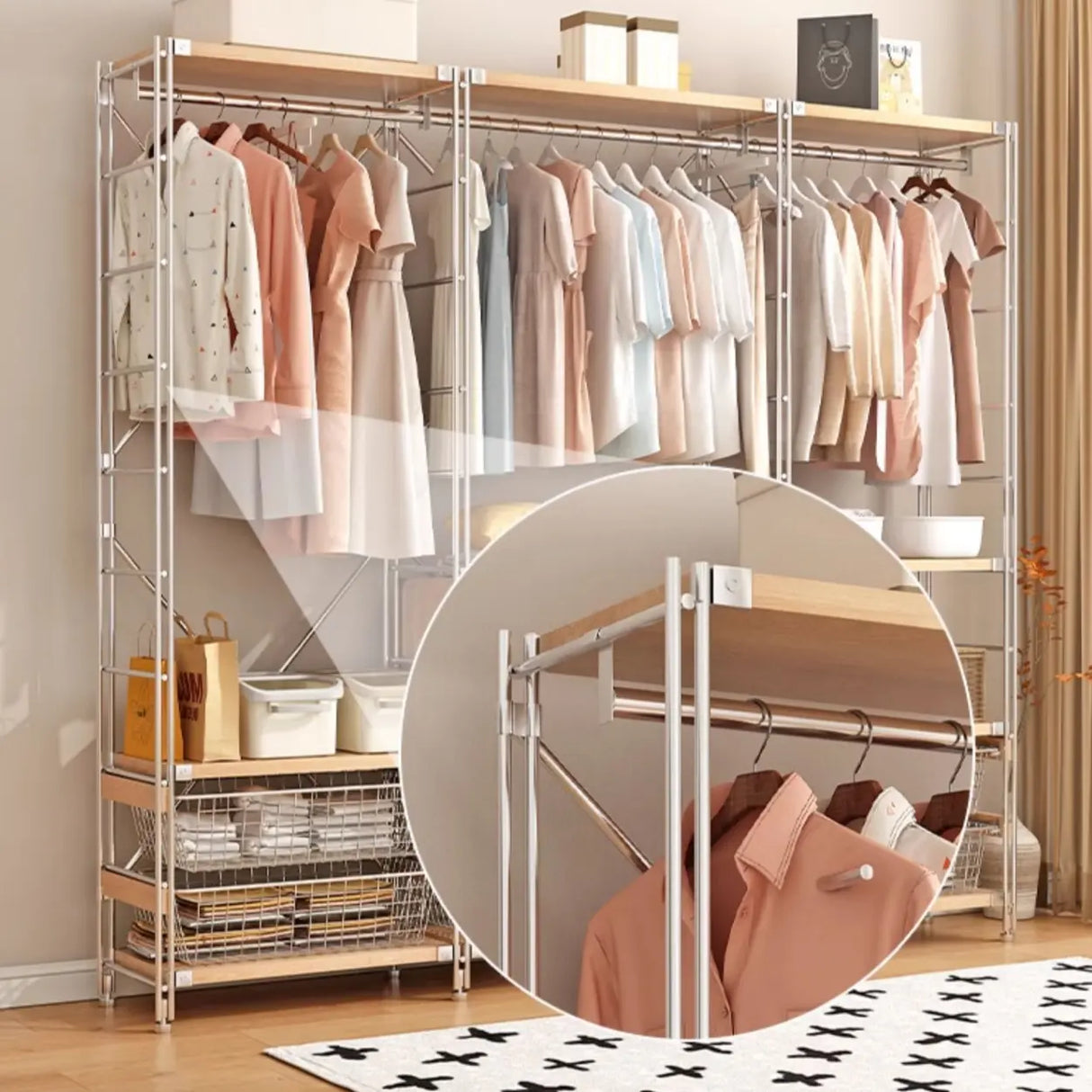 Freestanding Stainless Steel Open Storage Basket Hall Rack Image - 6