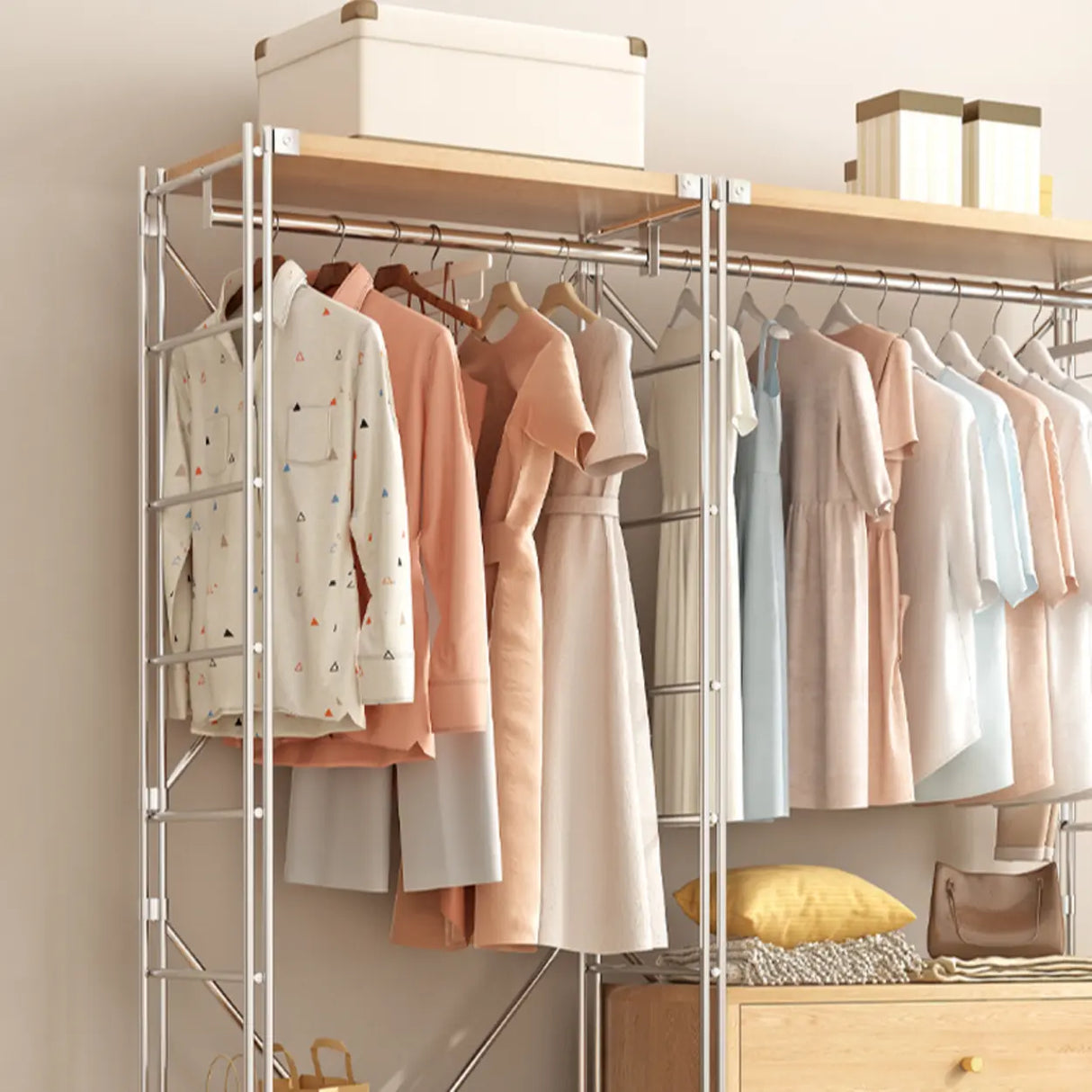 Freestanding Stainless Steel Open Storage Basket Hall Rack Image - 8