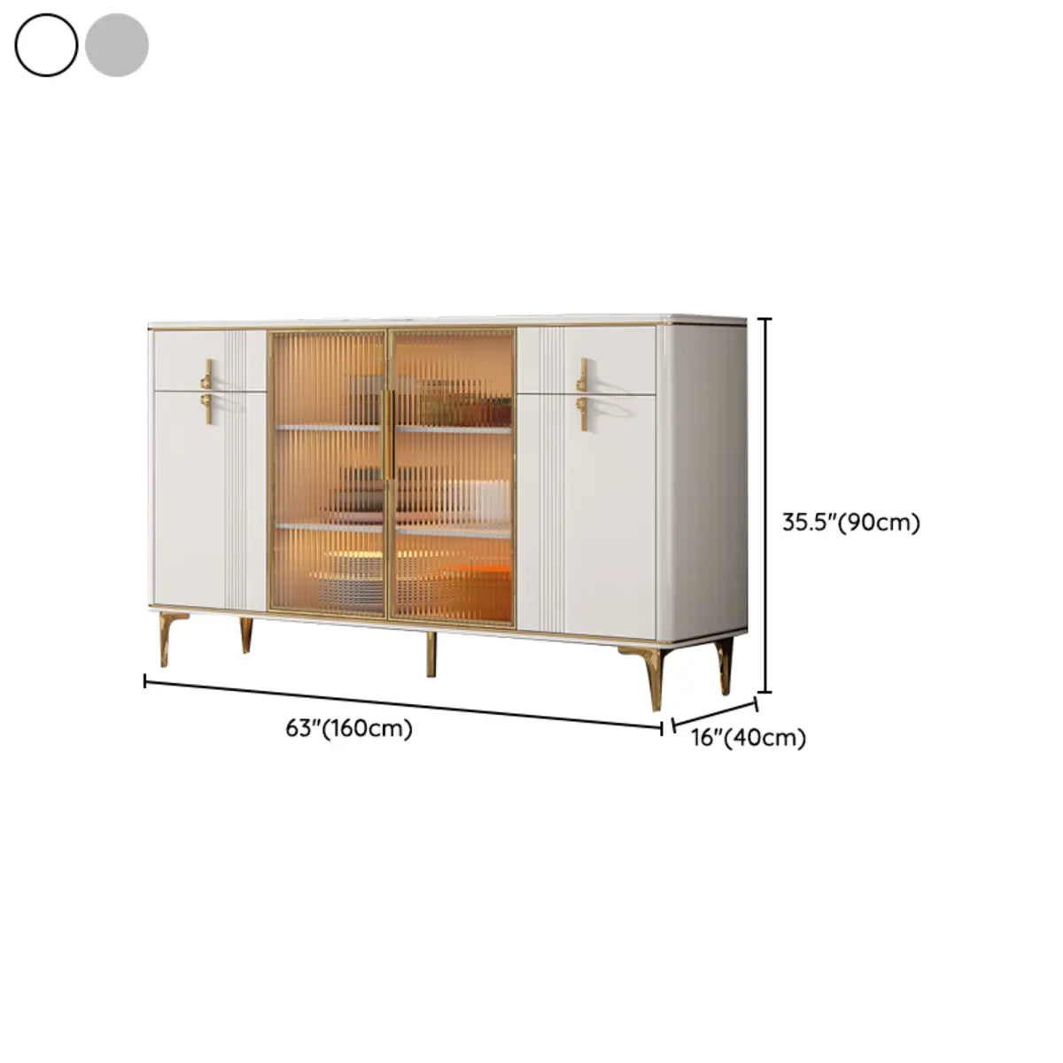 Freestanding Stone Top White Buffet with Drawers and Shelves Image - 22