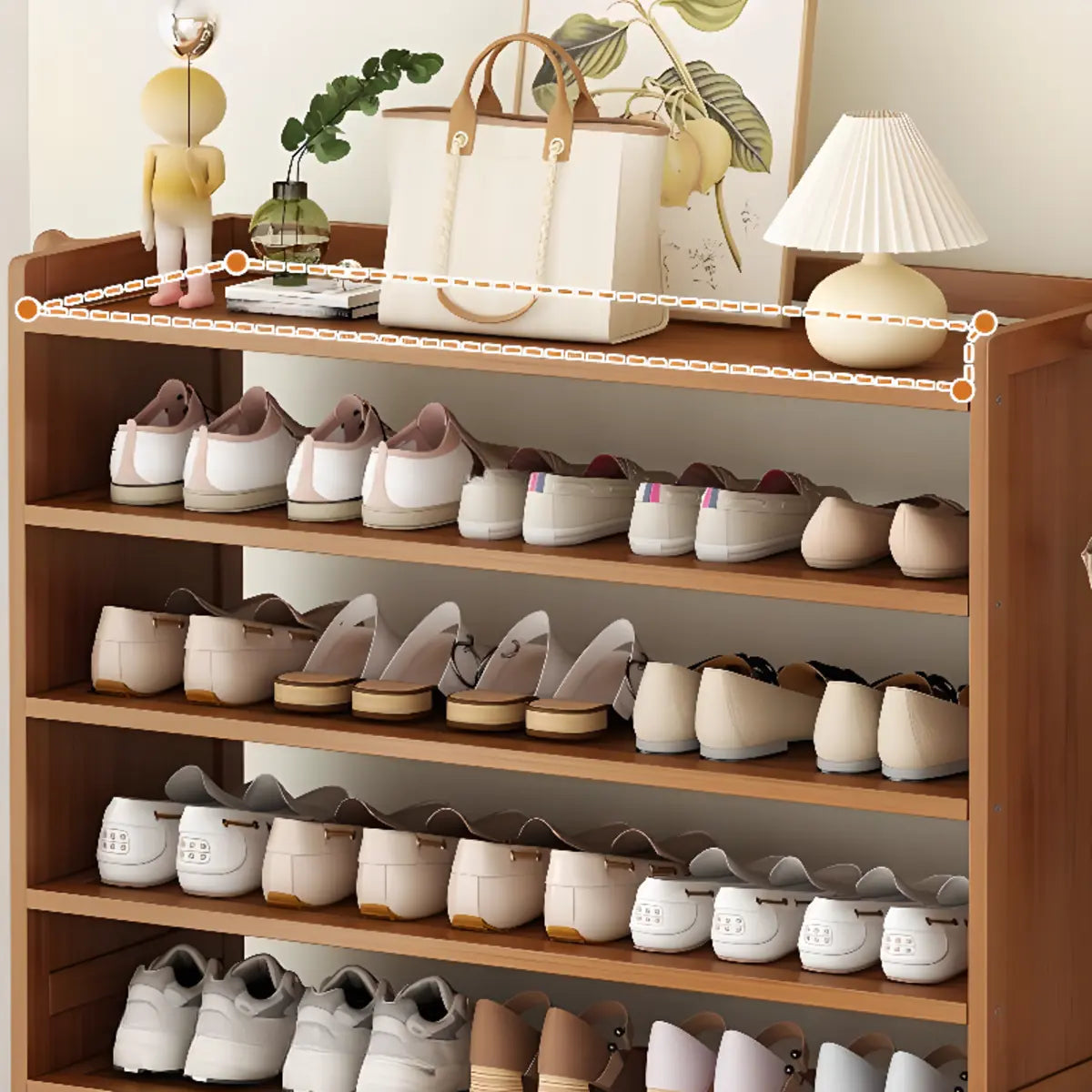 Freestanding Tall Wooden Entryway Brown Storage Shoe Rack Image - 11