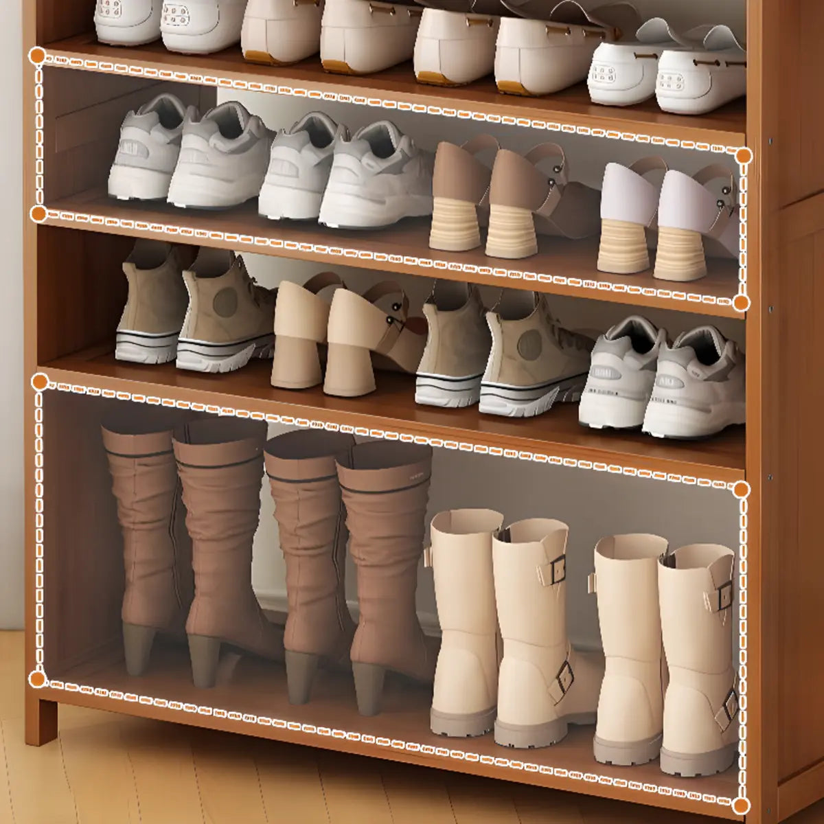 Freestanding Tall Wooden Entryway Brown Storage Shoe Rack Image - 12