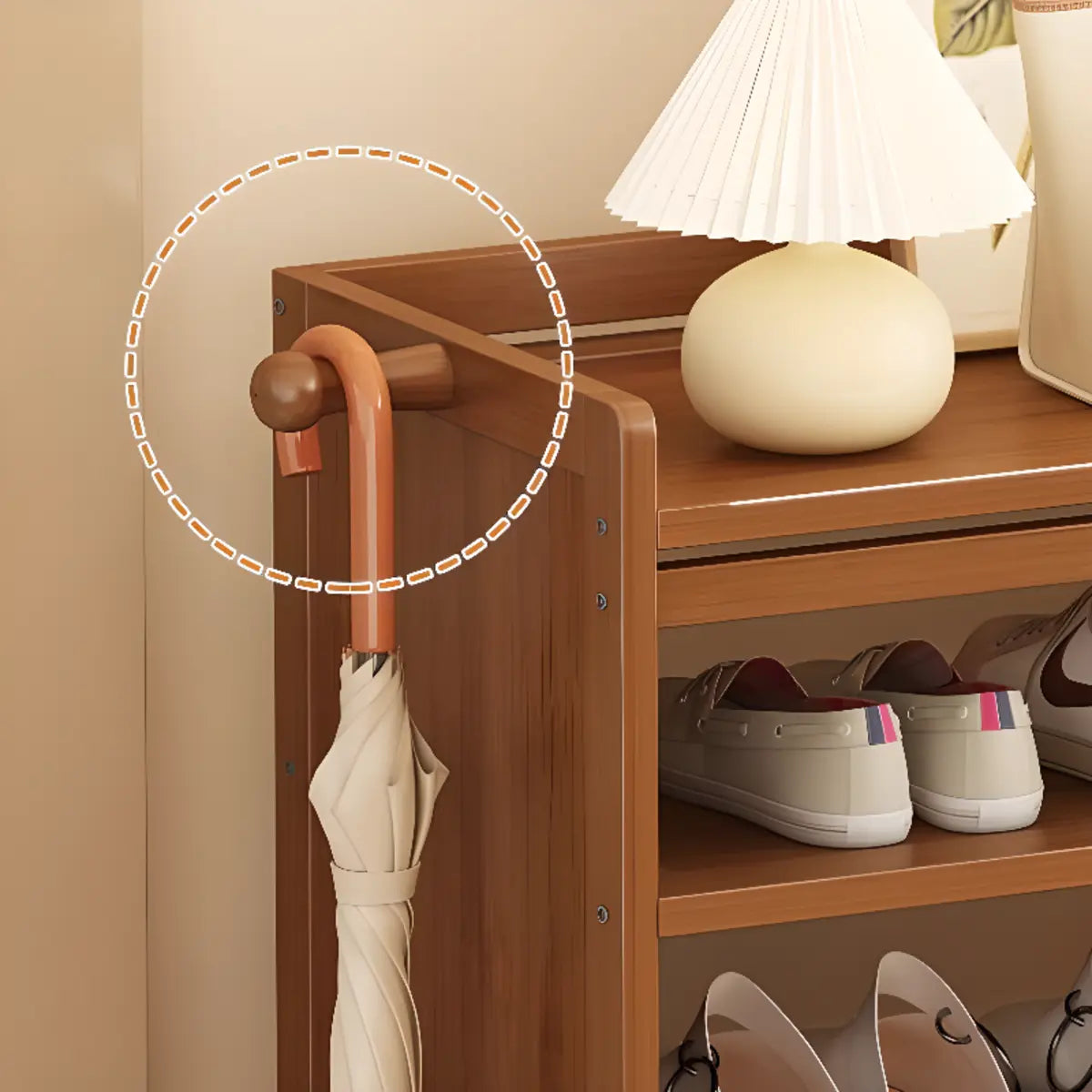Freestanding Tall Wooden Entryway Brown Storage Shoe Rack Image - 13