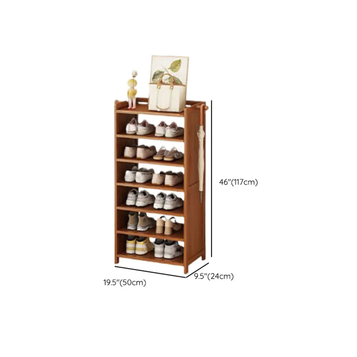 Freestanding Tall Wooden Entryway Brown Storage Shoe Rack Image - 16