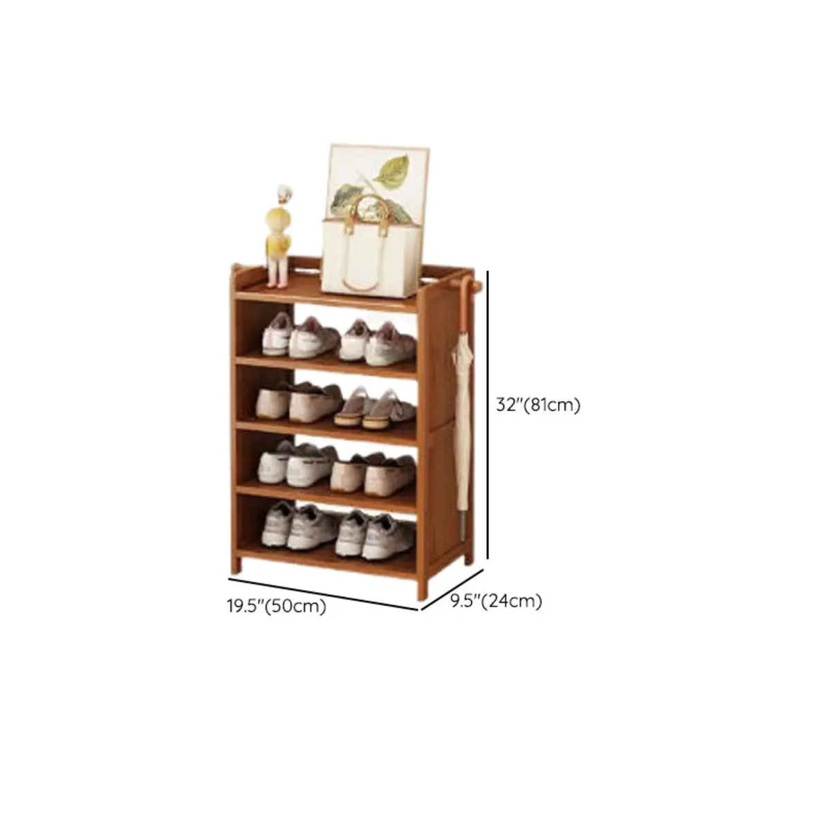 Freestanding Tall Wooden Entryway Brown Storage Shoe Rack Image - 17