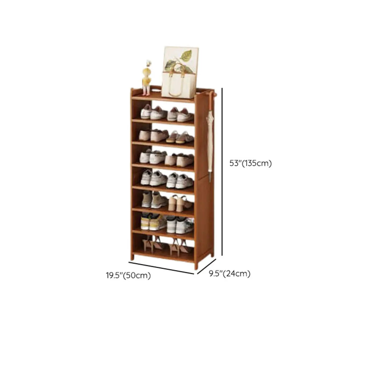 Freestanding Tall Wooden Entryway Brown Storage Shoe Rack Image - 19