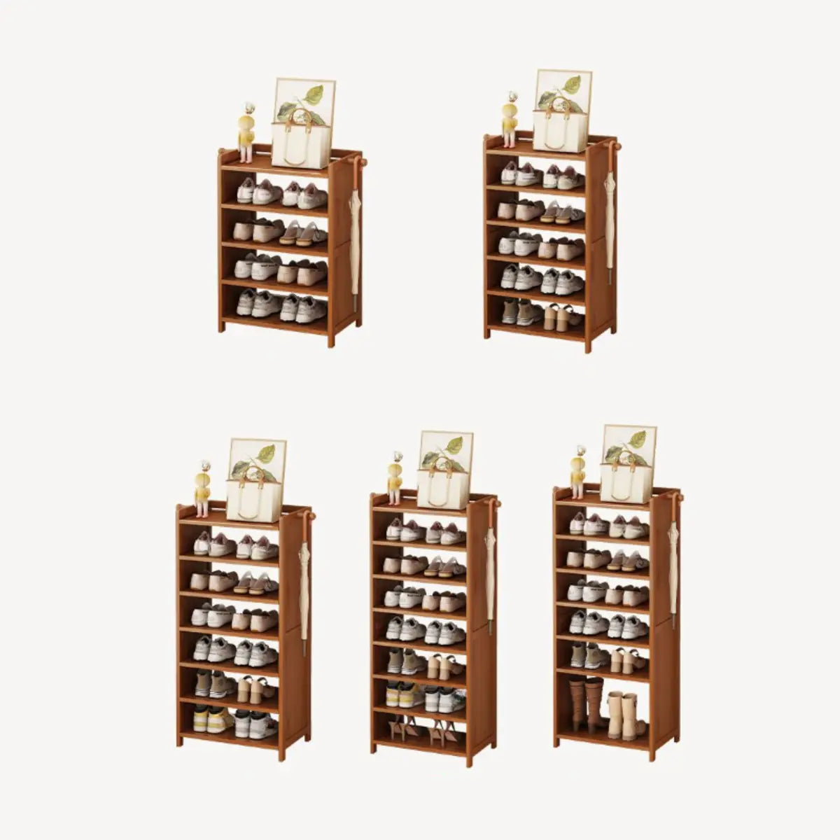 Freestanding Tall Wooden Entryway Brown Storage Shoe Rack Image - 7