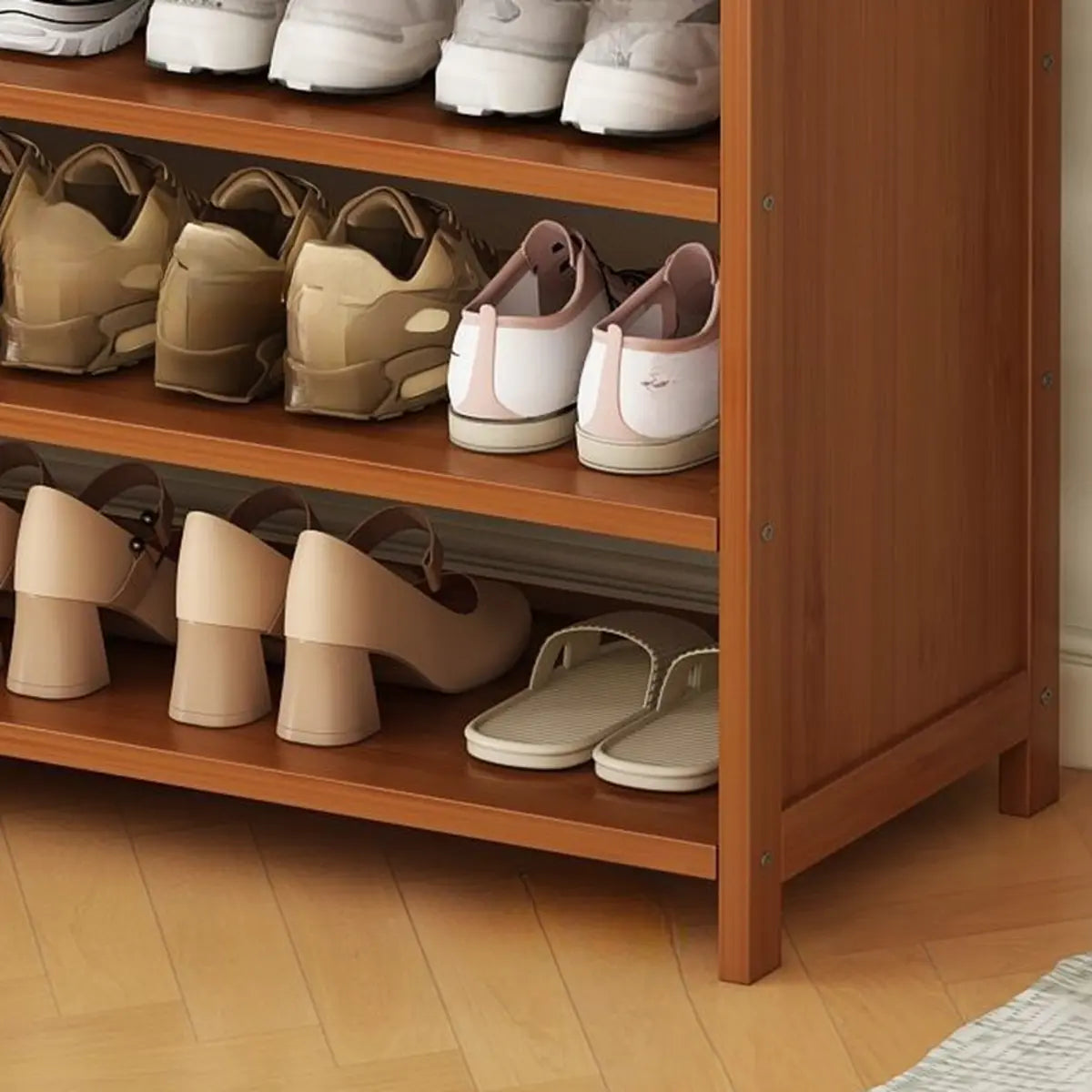 Freestanding Tall Wooden Entryway Brown Storage Shoe Rack Image - 8