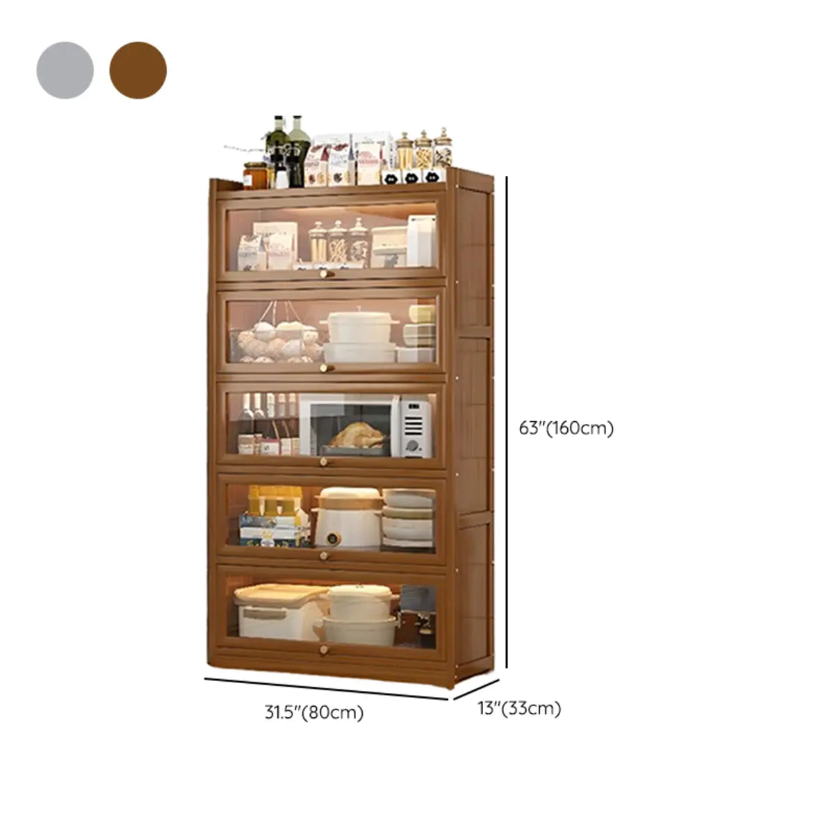 Freestanding Tall Wooden Tan Clear Doors Storage Sideboard
