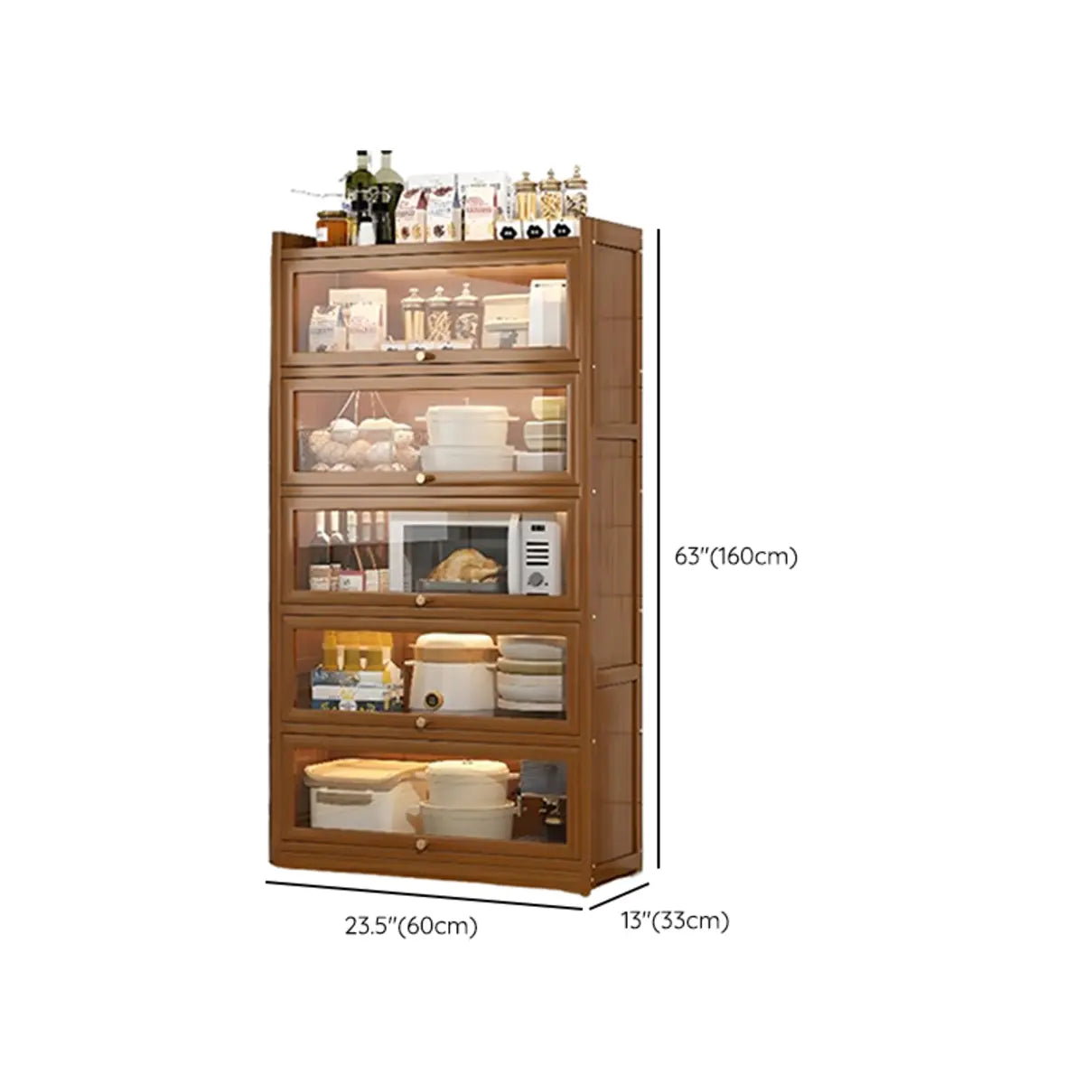 Freestanding Tall Wooden Tan Clear Doors Storage Sideboard Image - 17