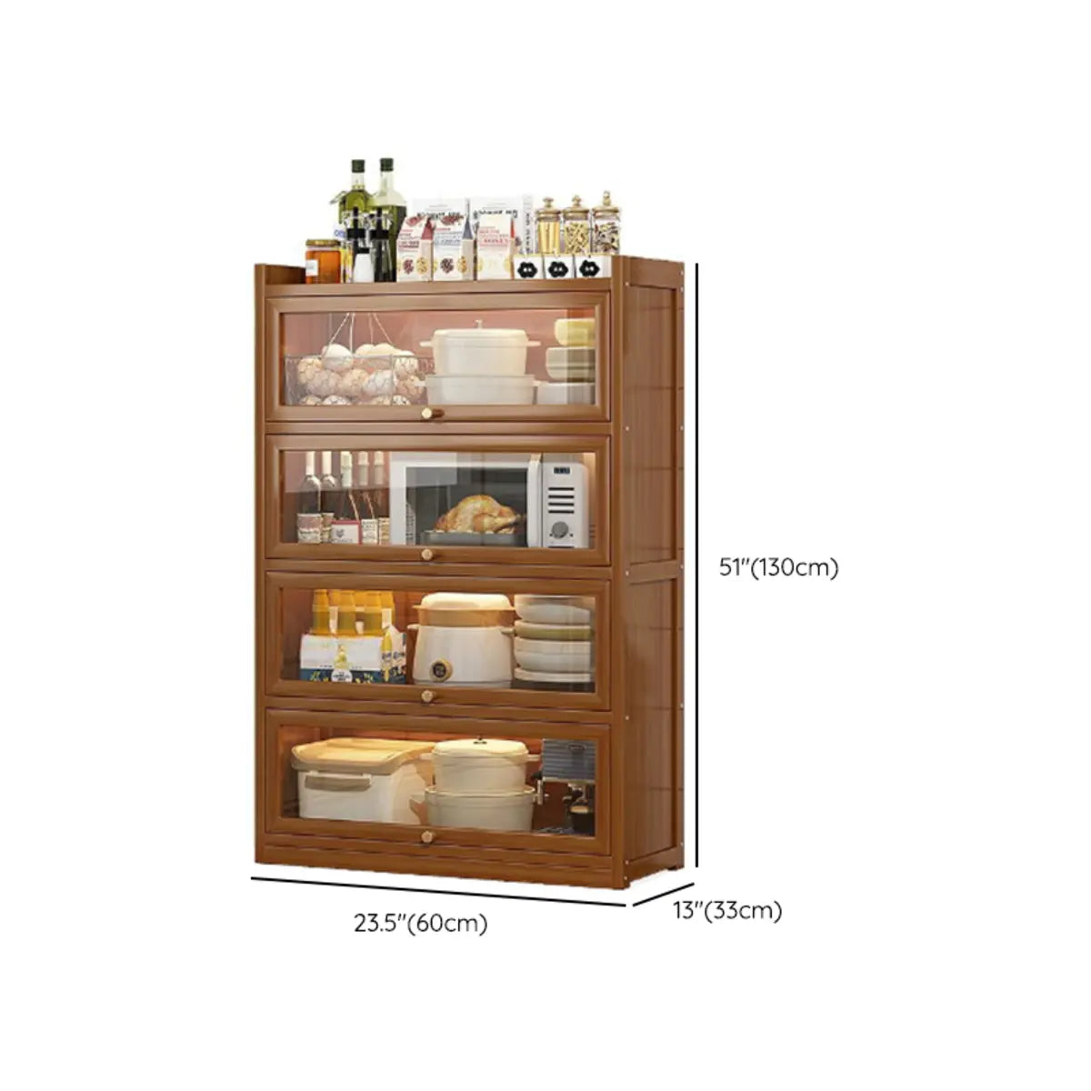 Freestanding Tall Wooden Tan Clear Doors Storage Sideboard Image - 20