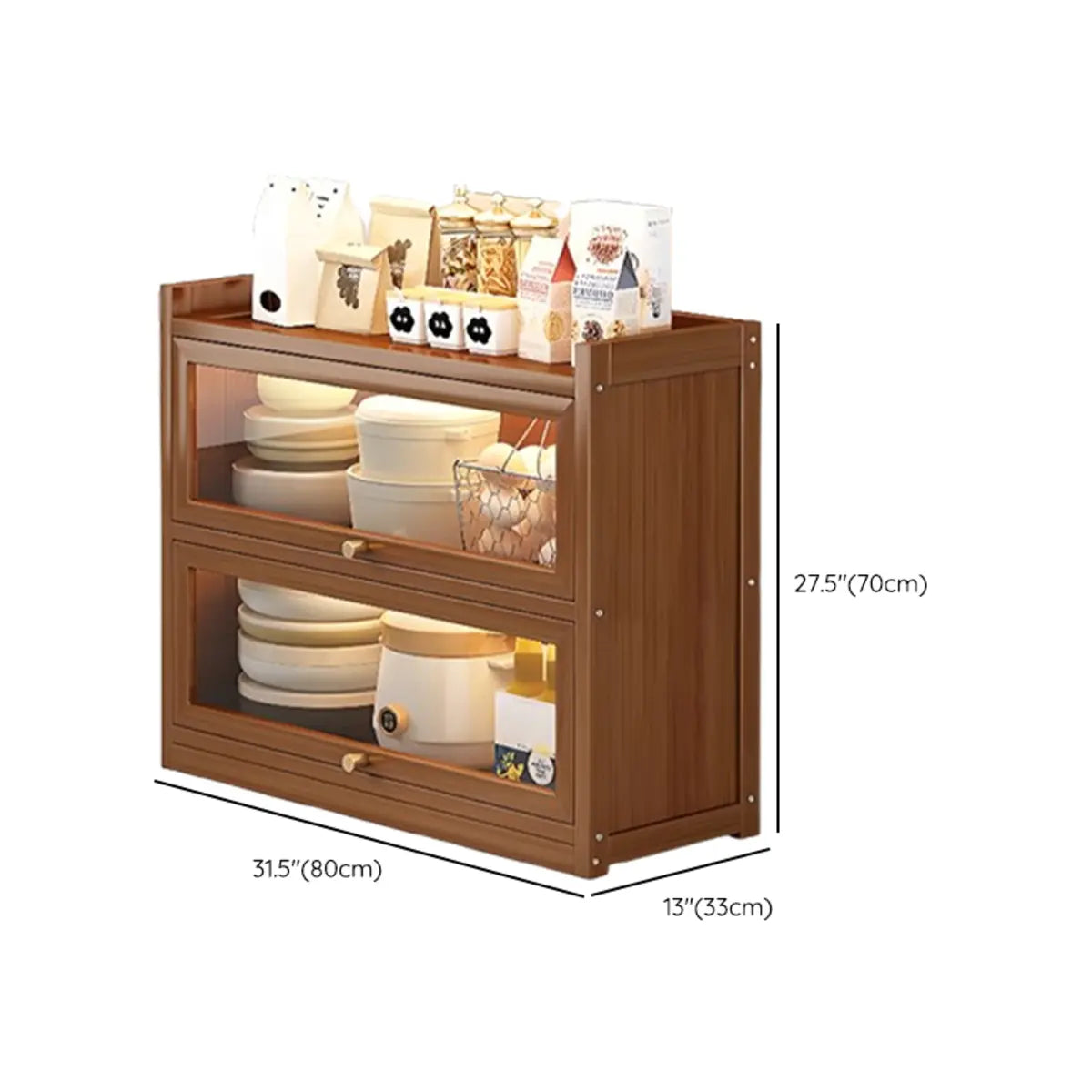 Freestanding Tall Wooden Tan Clear Doors Storage Sideboard Image - 25