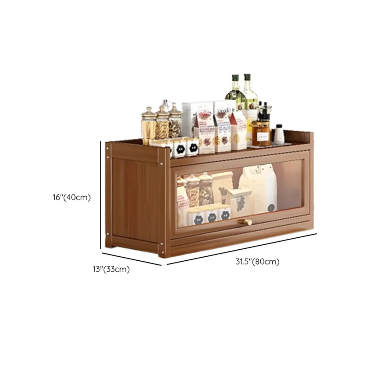 Freestanding Tall Wooden Tan Clear Doors Storage Sideboard Image - 26