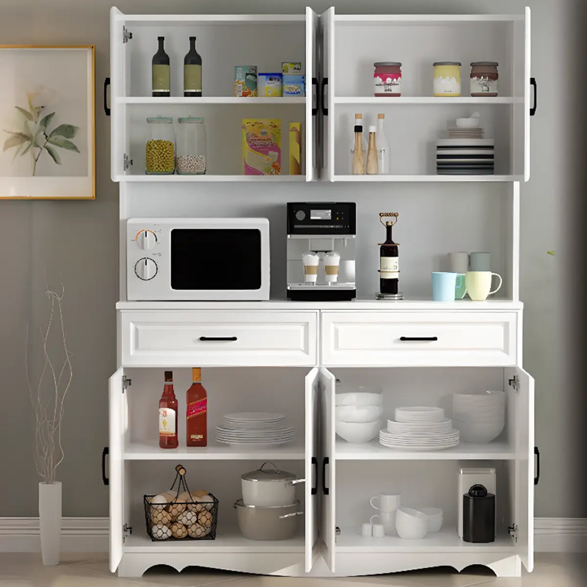 Freestanding Wood Dining Hutch Standard China Cabinet Image - 3