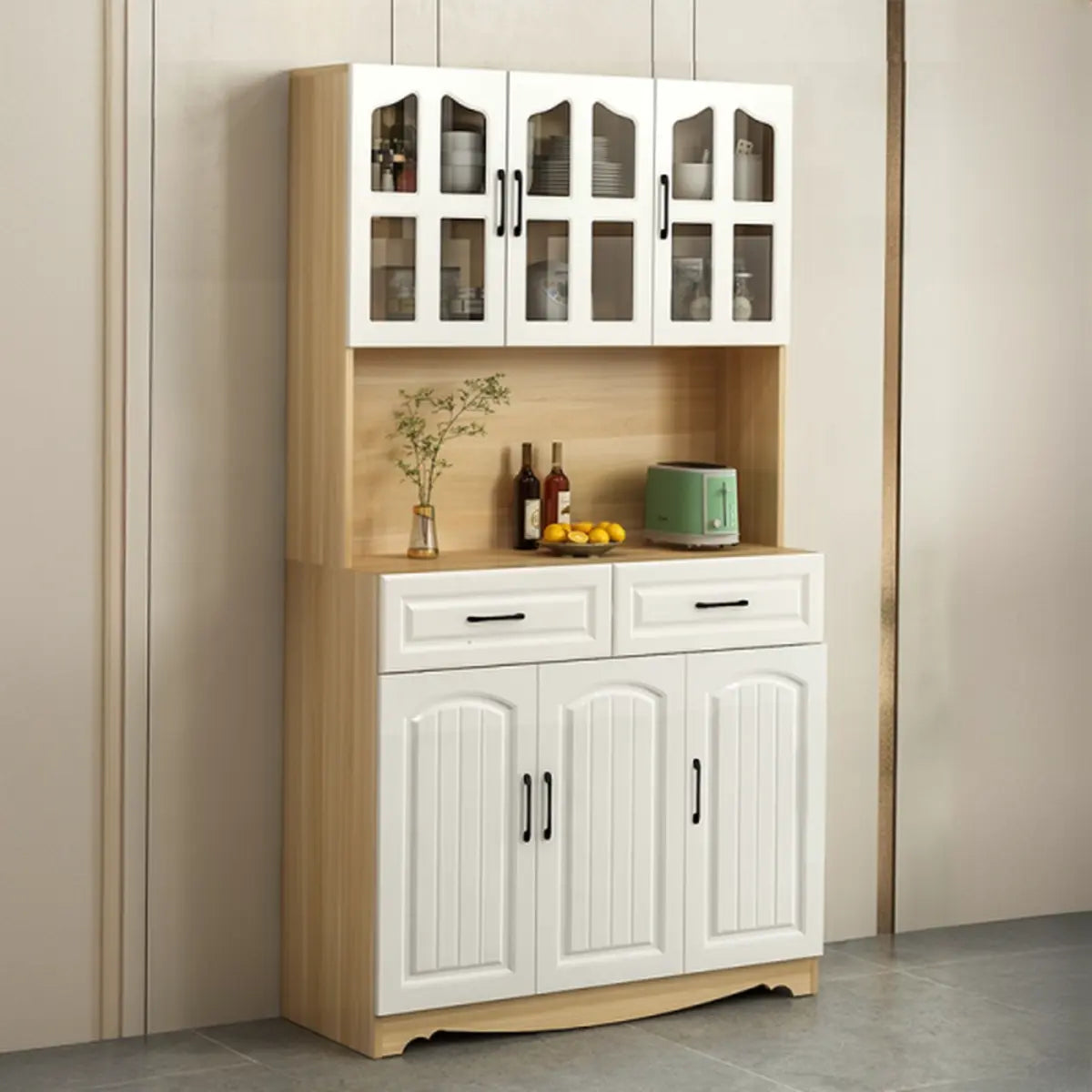 Freestanding Wood Dining Hutch Standard China Cabinet Image - 9