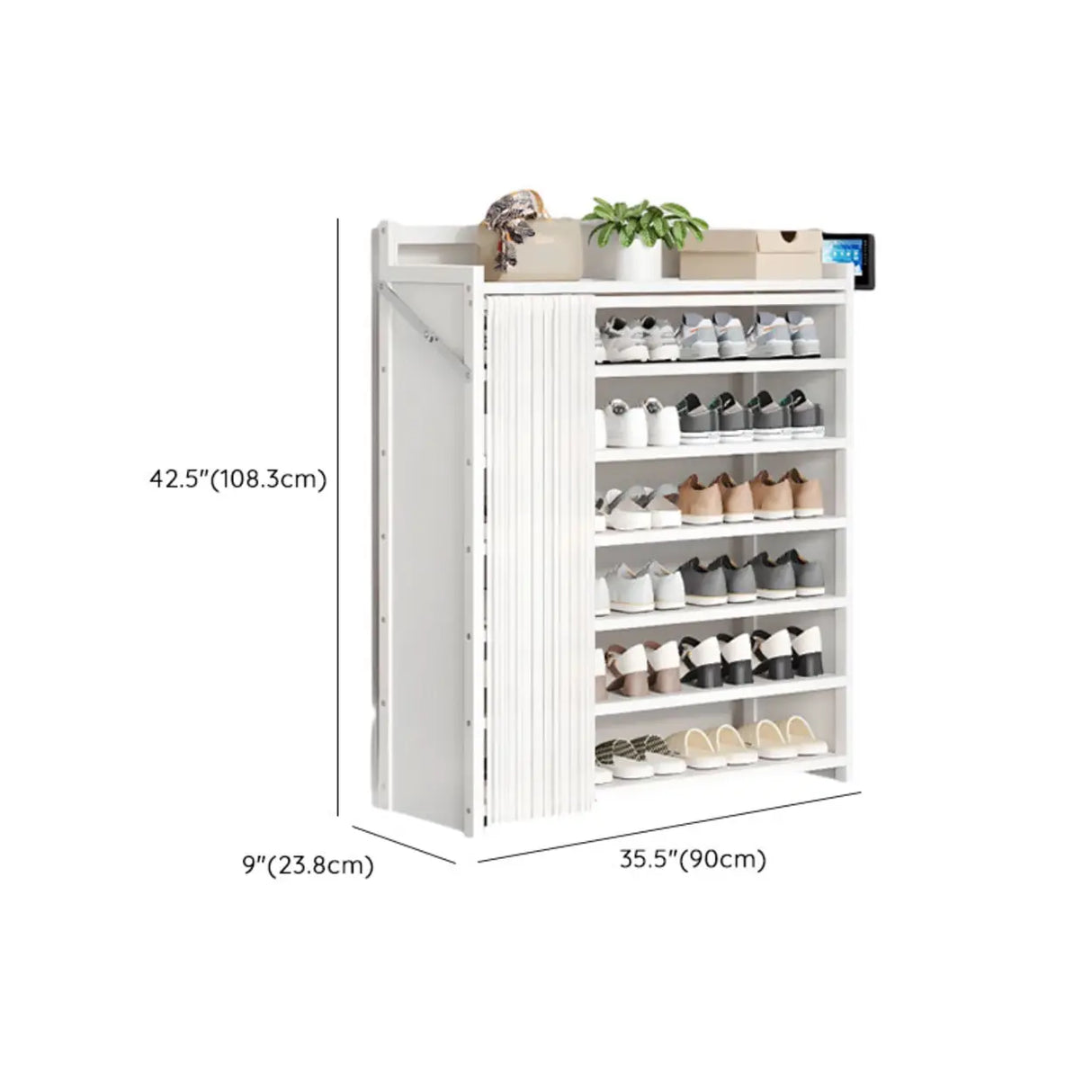 Freestanding Wood Entryway White Foldable Shoe Storage