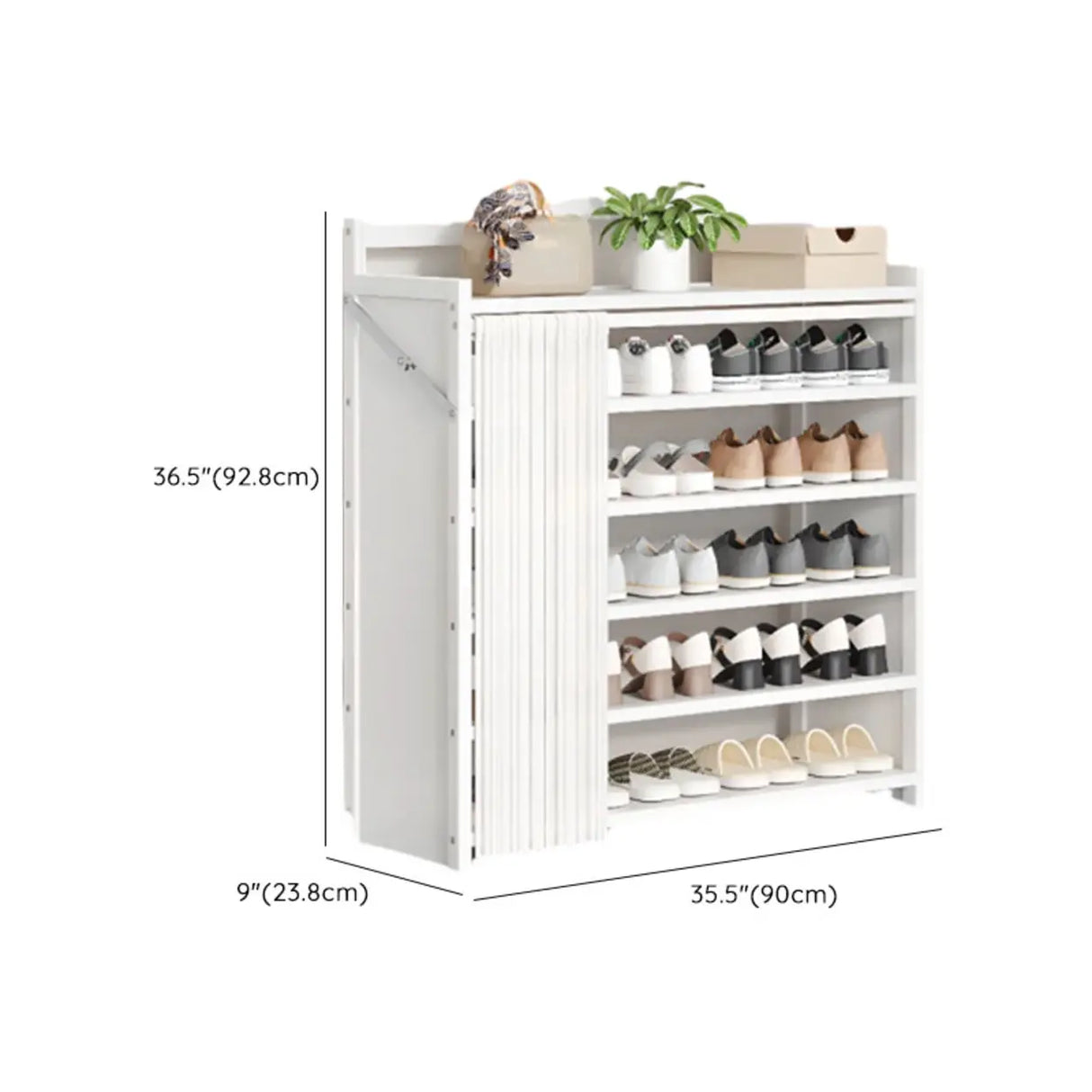 Freestanding Wood Entryway White Foldable Shoe Storage Image - 19