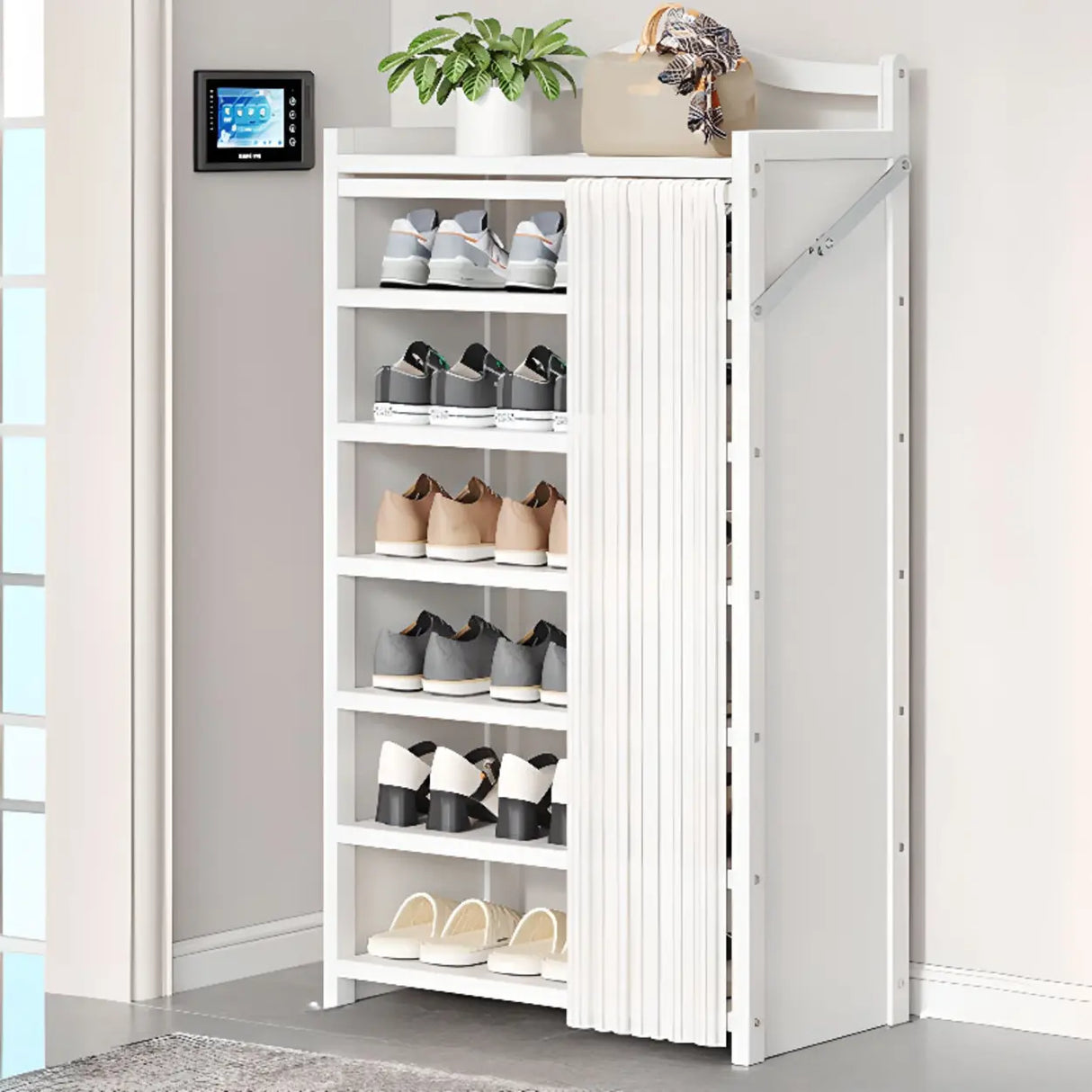 Freestanding Wood Entryway White Foldable Shoe Storage Image - 1