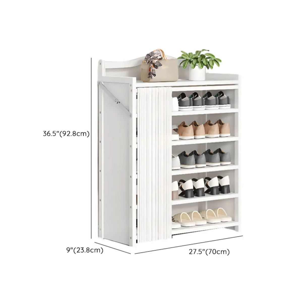 Freestanding Wood Entryway White Foldable Shoe Storage Image - 20