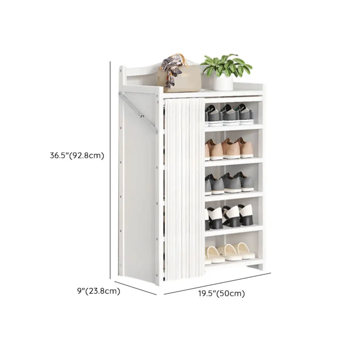 Freestanding Wood Entryway White Foldable Shoe Storage Image - 21